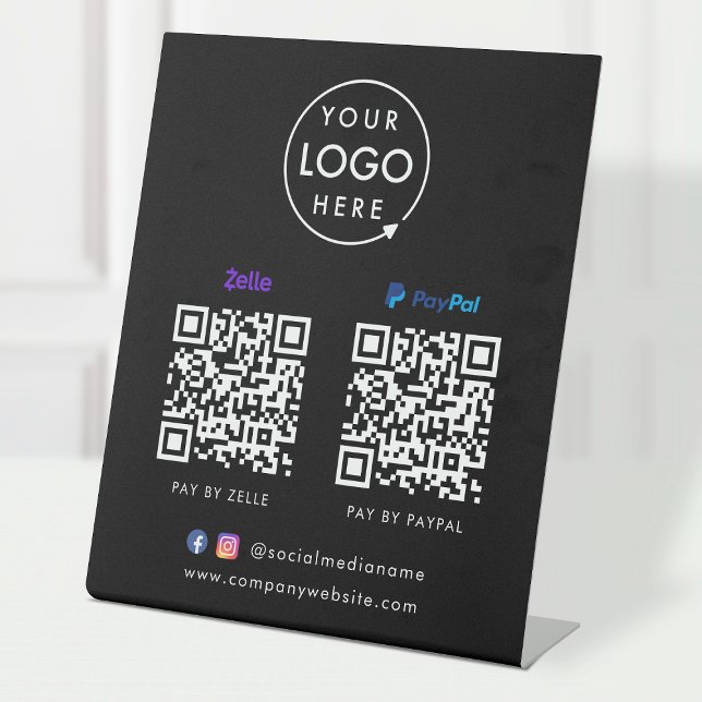 QR Code Payment | Zelle Paypal Scan to Pay Black Pedestal Sign (Versatile digital payment tabletop signs for sales, retail stores, salons, pop-ups, events & more!)
