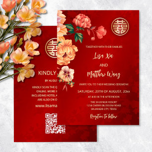 QR Code   Peony Chinese Wedding Invitation