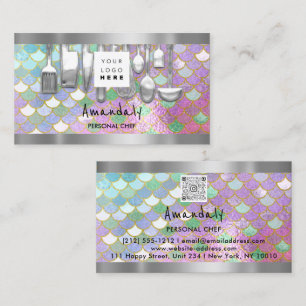 QR Code Personal Chef Cooking Restaurant Mermaid Business Card