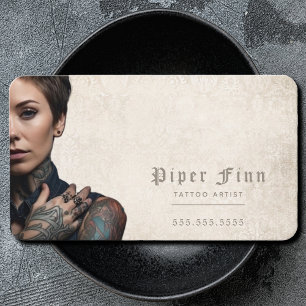 QR Code Personalised Demask Vintage Tattoo Artist Business Card