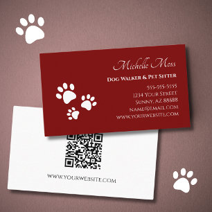 QR code Pet Sitter Paw Prints Dog Walker Business Card
