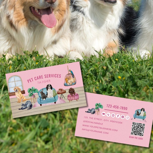 QR Code Pet Sitting, Dog Walking, Grooming Business Card (Creator Uploaded)