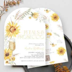 QR Code Petals & Prosecco Sunflower Bridal Shower Invitation