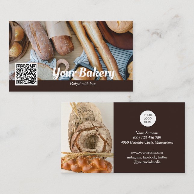 QR code photo bakery business card with Logo (Front/Back)