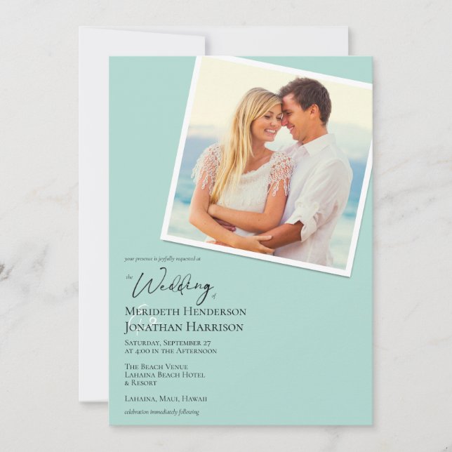 QR Code Photo Beach Sea Glass Simple Elegant Invitation (Front)