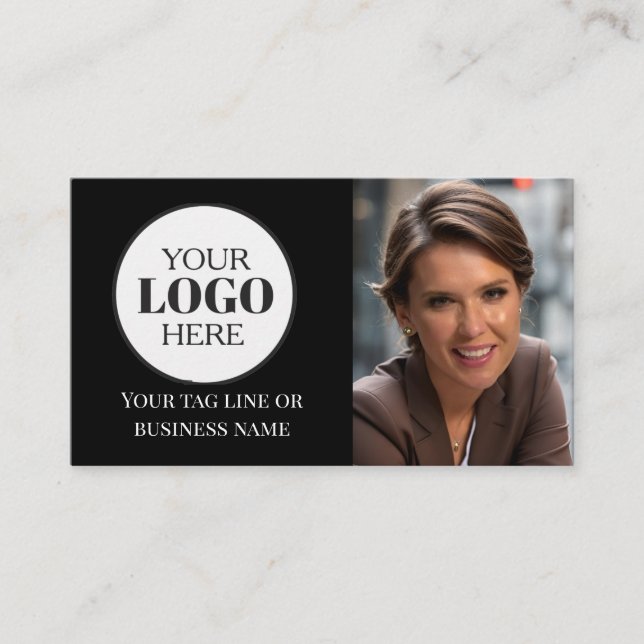QR Code Photo Black White Logo Simple Business Card (Front)