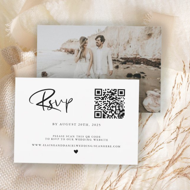 QR Code Photo Black & White  RSVP Card (Creator Uploaded)