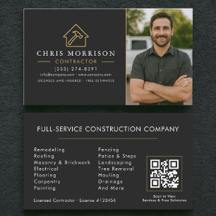 QR Code Photo Building Construction Black Gold Business Card