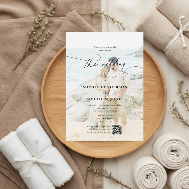 QR Code Photo Calligraphy Elegant Wedding Invitation (Creator Uploaded)
