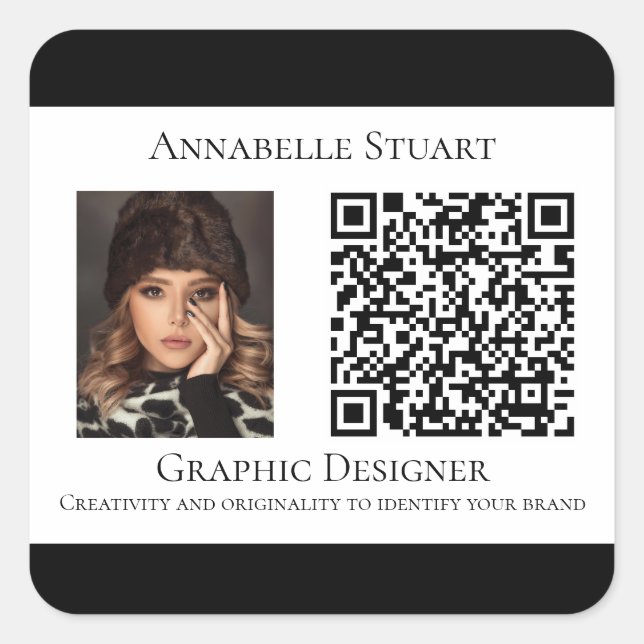 QR code Photo Company Business  Square Sticker (Front)