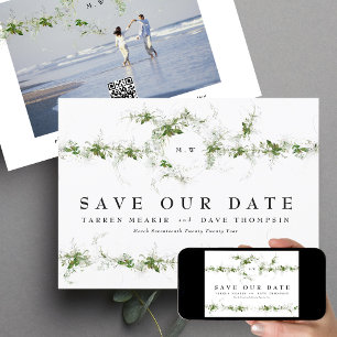 QR Code   Photo Eucalyptus Wreath Monogram Wedding Save The Date