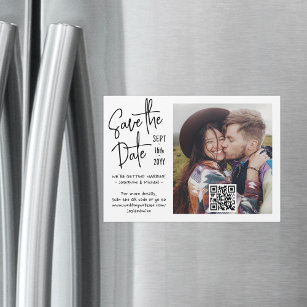 QR Code & Photo Handwritten Wedding Save the Date Magnetic Invitation