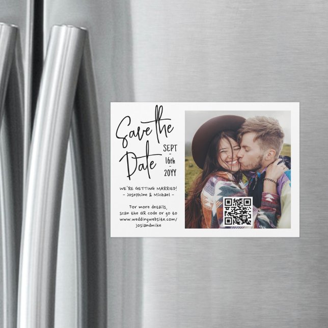 QR Code & Photo Handwritten Wedding Save the Date Magnetic Invitation (Creator Uploaded)