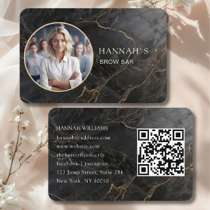 QR-Code, Photo, Marble, Black-Gold, Salon Business Card