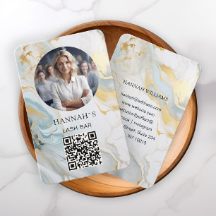 QR-Code, Photo, Marble, Blue-Gold, Salon Business Card
