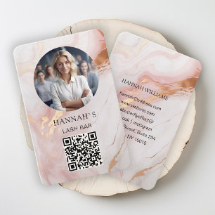 QR-Code, Photo, Marble, Pink-Rosegold, Salon Business Card