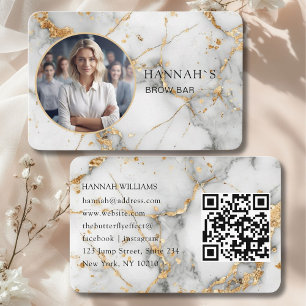 QR-Code, Photo, Marble, White-Gold, Salon Business Card