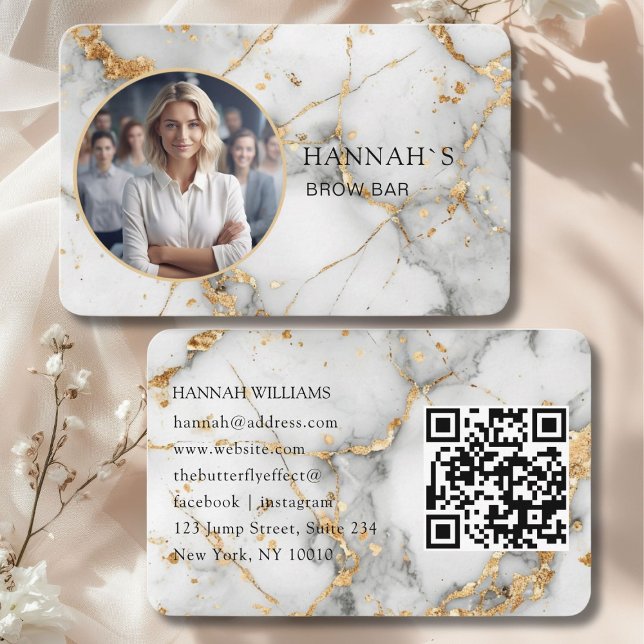 QR-Code, Photo, Marble, White-Gold, Salon Business Card (QR-Code, Photo, Marble, White-Gold, Salon Business Card)