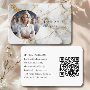 QR-Code, Photo, Marble, White-Gold, Salon Business Card