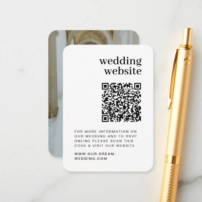QR Code Photo Minimalist RSVP Wedding Website Enclosure Card (Front/Back In Situ)