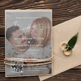 QR Code Photo Modern Calligraphy Wedding  Invitation