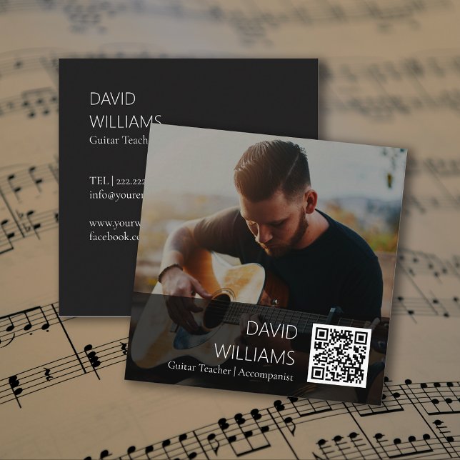 QR Code Photo Music Teacher Singer Songwriter Square Business Card (QR Code Photo Music Teacher Singer Songwriter Square Business Card)