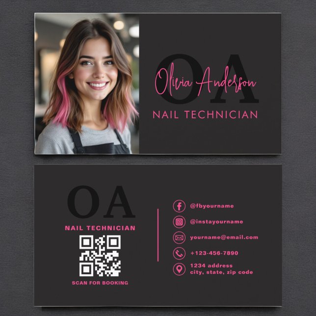 QR Code Photo Nail Specialist Modern Typography  Business Card (Creator Uploaded)