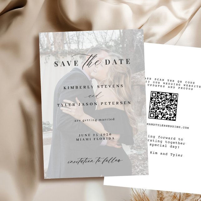 QR CODE photo overlay elegant modern wedding Save The Date (Creator Uploaded)