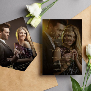 QR CODE photo overlay gold calligraphy wedding Invitation