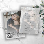 QR CODE photo overlay modern elegant wedding Invitation<br><div class="desc">Elegant simple minimal white overlay all in one wedding invitation template featuring a classy stylish chic trendy calligraphy script and your automatically generated scanning QR CODE to RSVP online.              Easy to personalise with your details,  photo,  and scanning code! The invitation is suitable for formal modern weddings.</div>