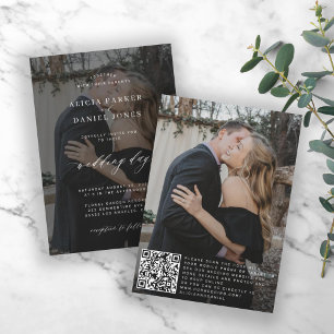 QR CODE photo overlay modern elegant wedding Invitation