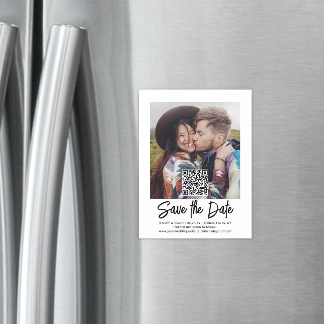 QR Code Photo Overlay Modern Wedding Save the Date Magnetic Invitation (Creator Uploaded)