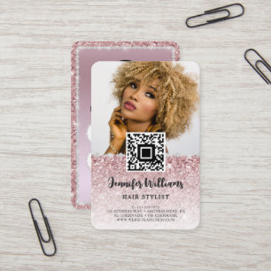QR Code Photo Rose Gold Glitter Diamond Loyalty Business Card