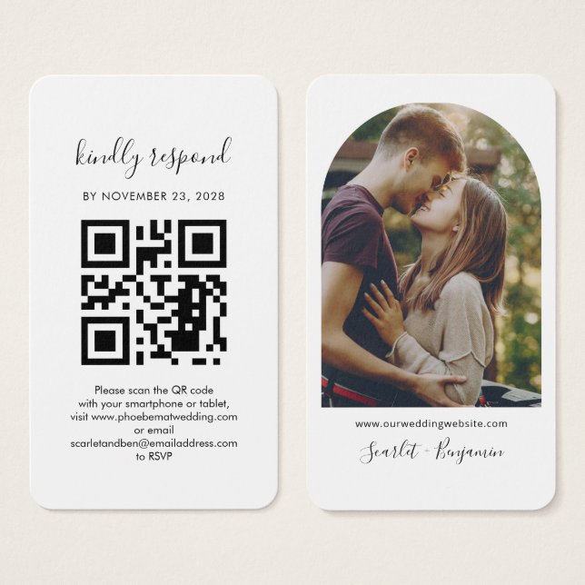 QR Code Photo RSVP Wedding Website Enclosure Card (Front & Back)