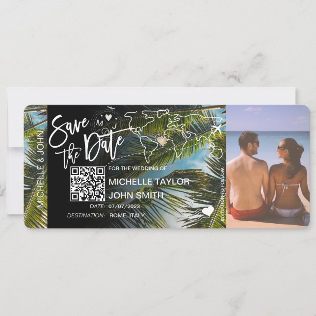 QR Code Photo Save the Date Boarding Pass  Invitat Invitation (Front)