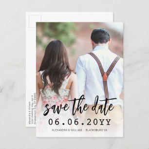 QR Code Photo Script Note Modern Save The Date Announcement Postcard