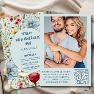 QR Code Photo Whimsical Wildflower Meadow Wedding Invitation