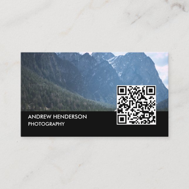 QR Code Photographer Black Business Card (Front)