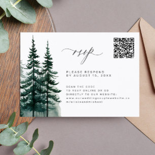 QR code pine trees forest wedding RSVP Card