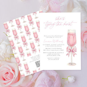 QR Code Pink Bow Shes Tying the Knot Bridal Shower Invitation