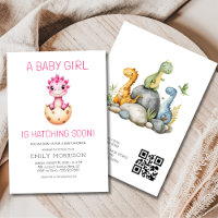 QR Code Pink Dinosaur Hatching Soon Baby Shower