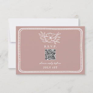QR Code Pink Floral Wedding QR RSVP Card