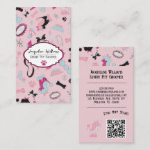 QR Code Pink Girly Mid-Century Pet Groomer III