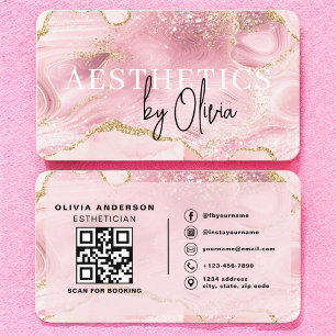 QR Code Pink Marble Esthetician & Spa Business Card