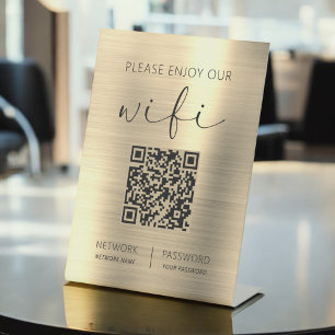 QR Code Please Enjoy Our Wifi Gold Pedestal Sign