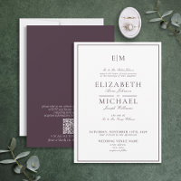 QR Code Plum Purple Classic Monogram Wedding