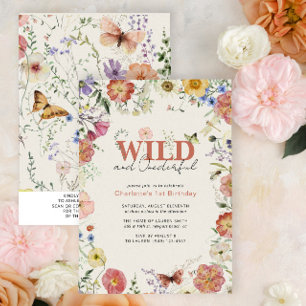 QR Code Pressed Flowers Wild & Onederful Birthday  Invitation