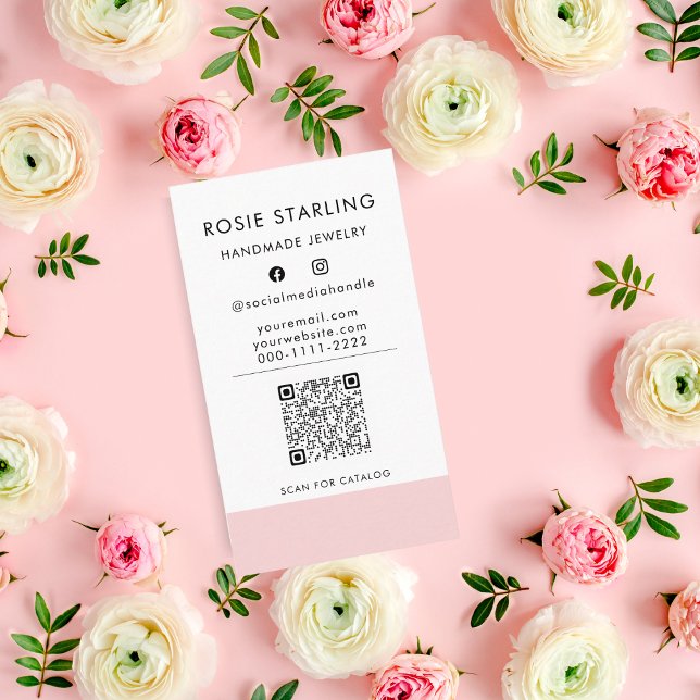 QR Code Pretty Pink Professional Jewellery Vertica Business Card (Creator Uploaded)