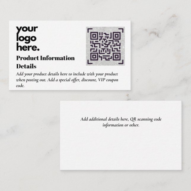 QR Code Product Packaging Warranty Details Coupon Enclosure Card (Front/Back)