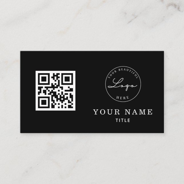 QR Code Professional Black Classic Logo Custom Business Card (Front)